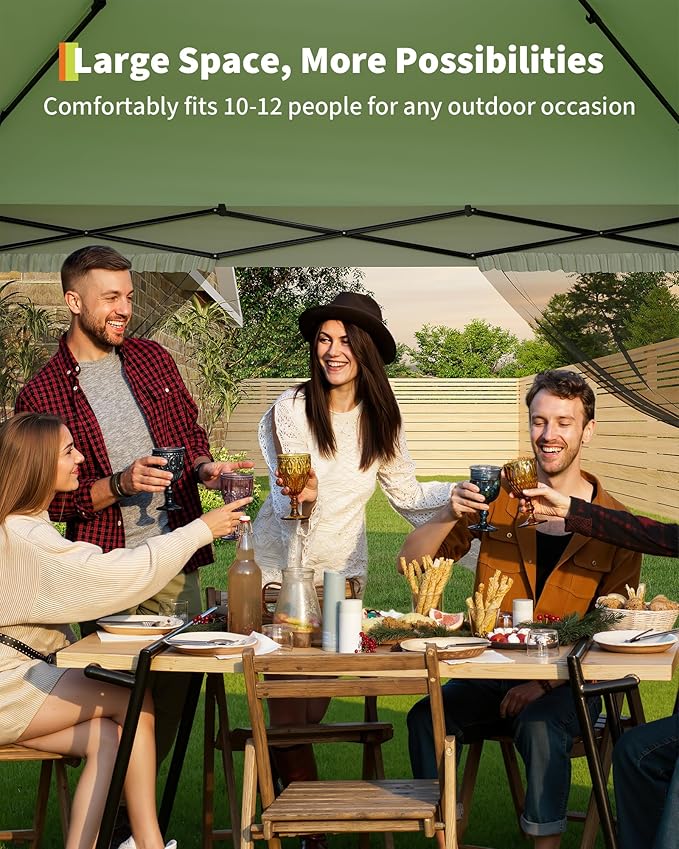 Garvee 12x12FT Pop Up Gazebo with Mosquito Netting, Outdoor Canopy Tent Easy Setup for Backyard Patio Garden Deck, Olive Green