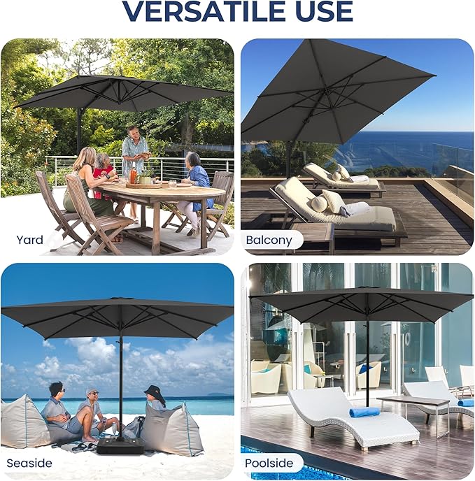 SUNVIVI OUTDOOR Patio Umbrella, Rectangular Patio Umbrella, Metal Pole Square Outdoor Umbrella with Crank and Push Button Tilt, Large Outdoor Umbrella with Polyester Canopy