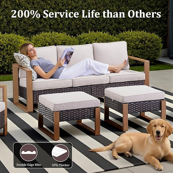 7-Piece Outdoor Patio Furniture Set with Swivel Chairs & Rattan Chairs, All-Weather Wicker Sofa Set for Garden, Yard, Porch and Poolside Seating Beige