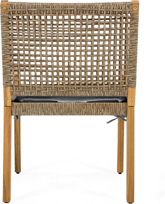 Christopher Knight Home Palin Wooden Patio Dining Set for 6, Acacia Wood Outdoor Dining Table Set for 6, 7 Piece Outdoor Dining Set with Rectangular Table and Armchair with Seat Cushion, Grey + Teak