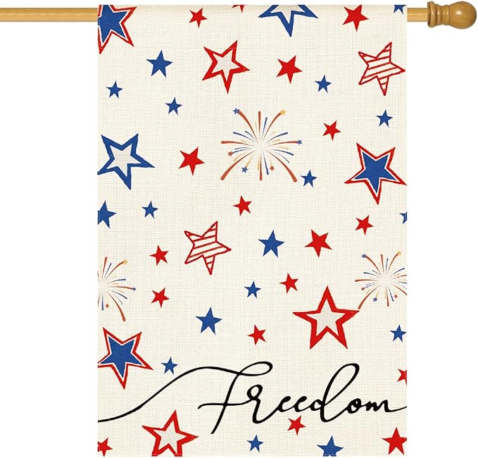 AVOIN colorlife 4th of July Freedom House Flag 28x40 Inch Double Sided Outside, Independence Day Patriotic American Stars and Stripes Yard Outdoor Decoration