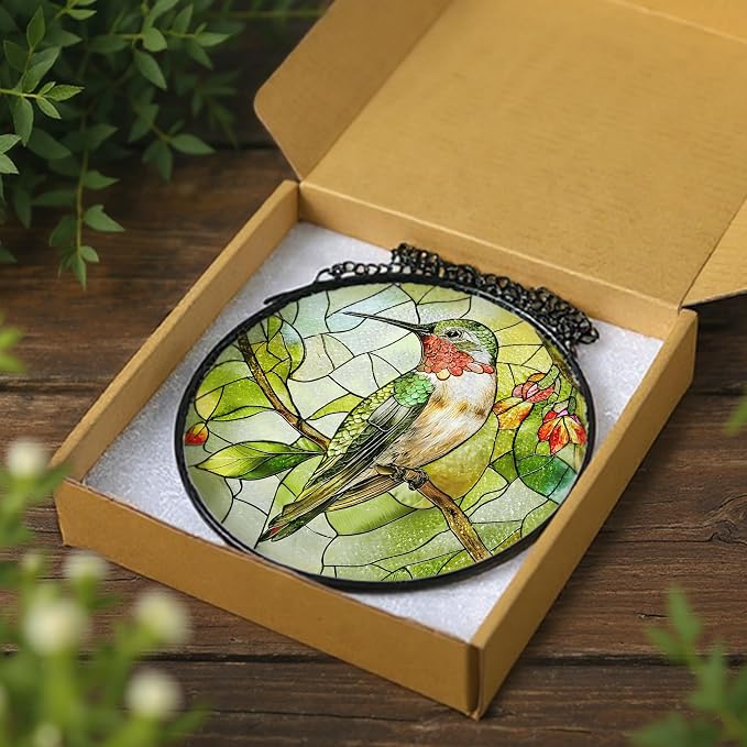 Stained Glass Window Hanging, 8" Stained Glass Hummingbird Suncatcher, Hummingbird Gifts for Women | Christmas, Mother’s Day, Easter, Birthday Gifts for Mom, Grandma, Nana, Wife, Sister & Bird Lovers