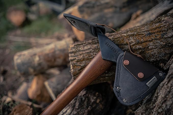 Barebones Pulaski Axe - 1055 High Carbon Steel Splitting Axe Blade - Wood Splitter with Canvas Sheath - Chopping Axe for Rooting and Trenching