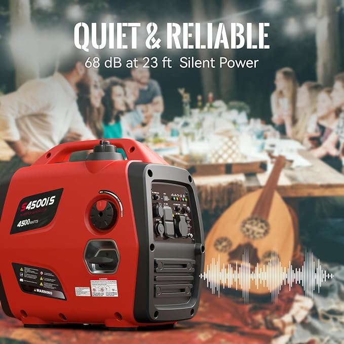 4500W Portable Generator Super Quiet Inverter Generator Ultra Lightweight for Home Backup Outdoor Camping, CO Sensor Protect, EPA, ECO Mode (4500W+CO Sensor)