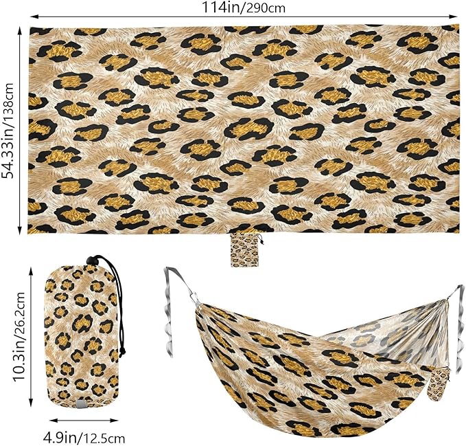 Hammocks for Outside Leopard Pattern Camping Hammock Portable Hammocks with Tree Straps and Carry Bag Camping Accessories for Hiking Beach Outdoor
