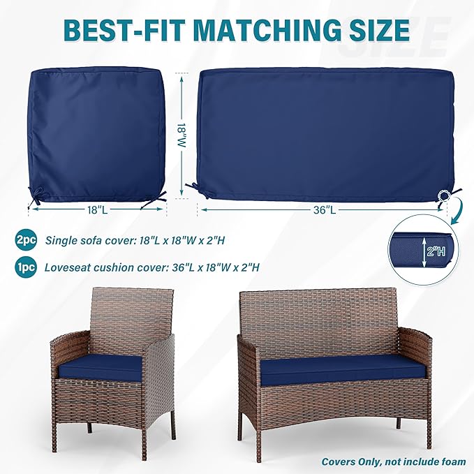 3 Pack of Outdoor Seat Cushion Replacement Set Suitable for 4 Pieces of Wicker Rattan Furniture Terrace Guest Set Sofa Chair (36x18x2, 18x18x2), Only Cover