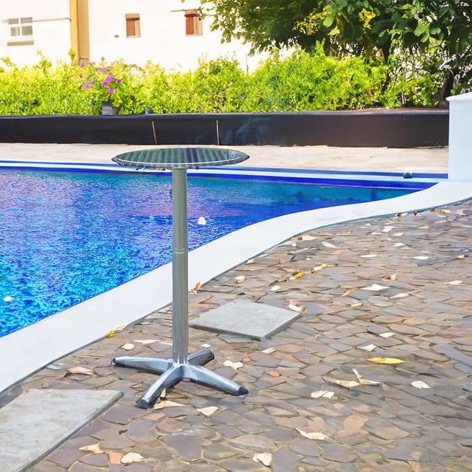 BTEXPERT Aluminum Indoor Outdoor 23.75" Round Restaurant Bar Height 44" Table, Patio Stainless Steel Silver Furniture 25.75" Base