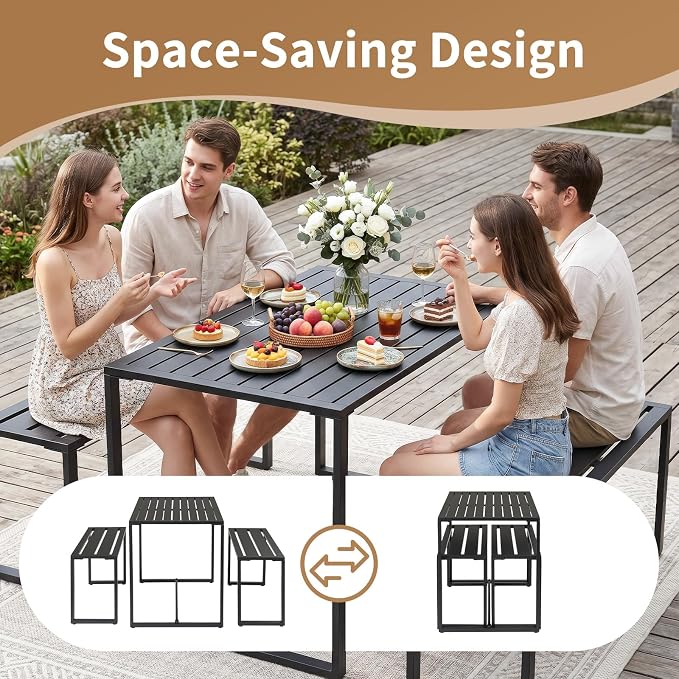 Outvita 44" Outdoor Matel Picnic Table and Bench Set, Patio Dining Set for 4 People, Outdoor Patio Furniture Dining Table and Chair Set for Garden, Yard, Porch