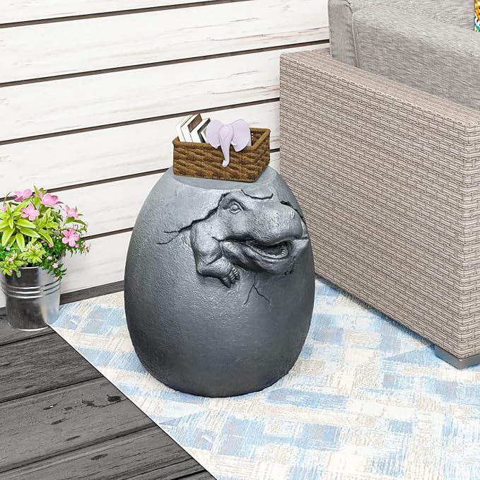 HOMPUS Outdoor Concrete Side Table Dinosaur Egg Shaped Cute Morden End Table Patio Decor Round Coffee Accent Table Garden Stool for Livingroom,Outside,Balcony,Pool (Gray)