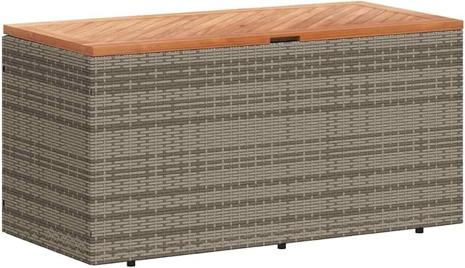 Benzara Gia Outdoor Garden Storage Box, Brown Wood Lid, Gray, 43 Inch