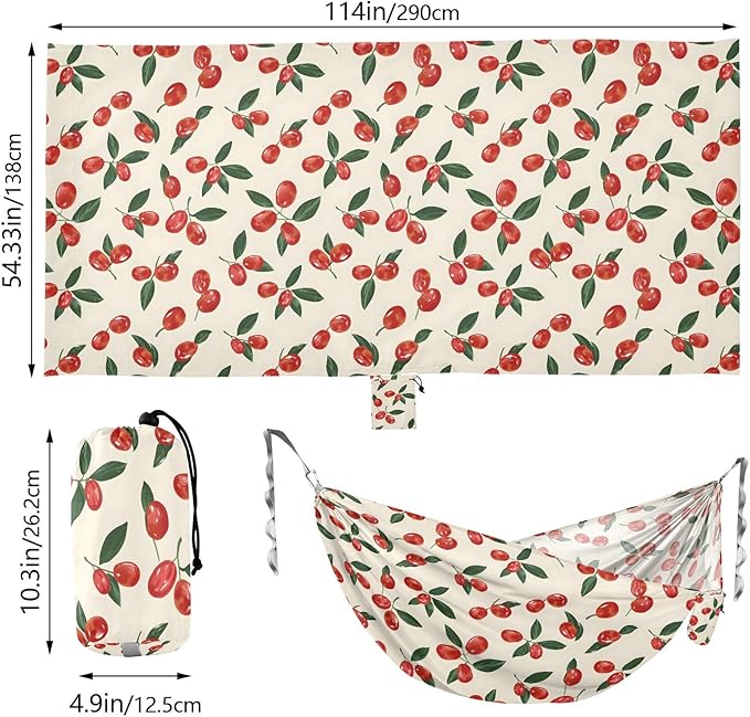 Camping Hammock Outdoor Hammocks for Outside Red Dates Cherry Tomato Beach Trees Portable Lightweight with Pockets Tree Straps Indoor