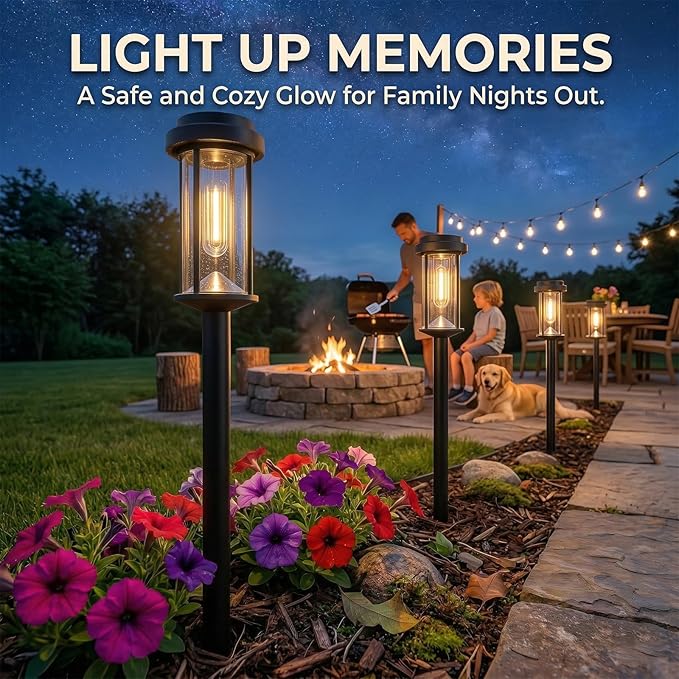 DERAYSION Solar Lights Outdoor, 8 Pack Upgraded Solar Pathway Lights, LED Solar Garden Lights, Waterproof Outdoor Solar Lights for Path, Driveway, Walkway Yard Decor - Warm White