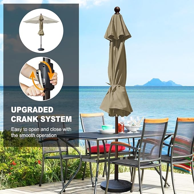 Eurmax USA 10-Year-Non-Fading 10FT Outdoor Patio Market Umbrella,UPF50+ UV Resistant Sun Shade,Heavy Duty Commercial Grade,Crank Lift Design,Windproof Vented Top for Garden,Pool,Deck,Mushroom
