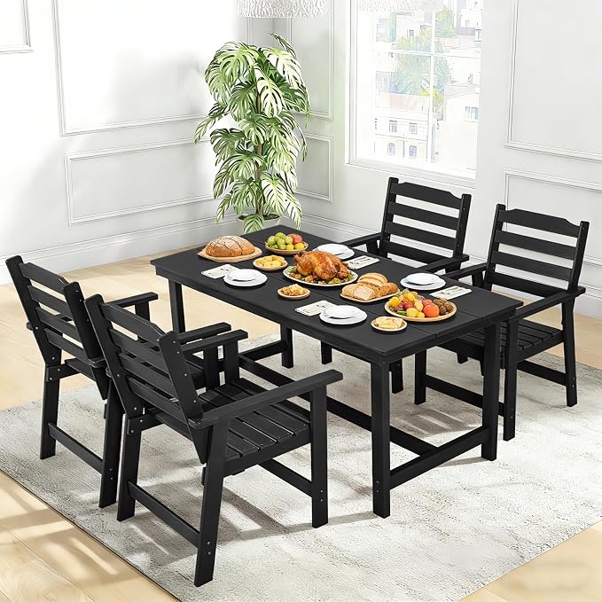 FUNBERRY Outdoor Dining Chairs Set of 4, HDPE Patio Chairs for Outside | Wood-Grain, HDPE All Weather, No Rot or Rust or Crack, UV Fade Shield, 330LBS Weight Capacity, Easy-Clean for Outside