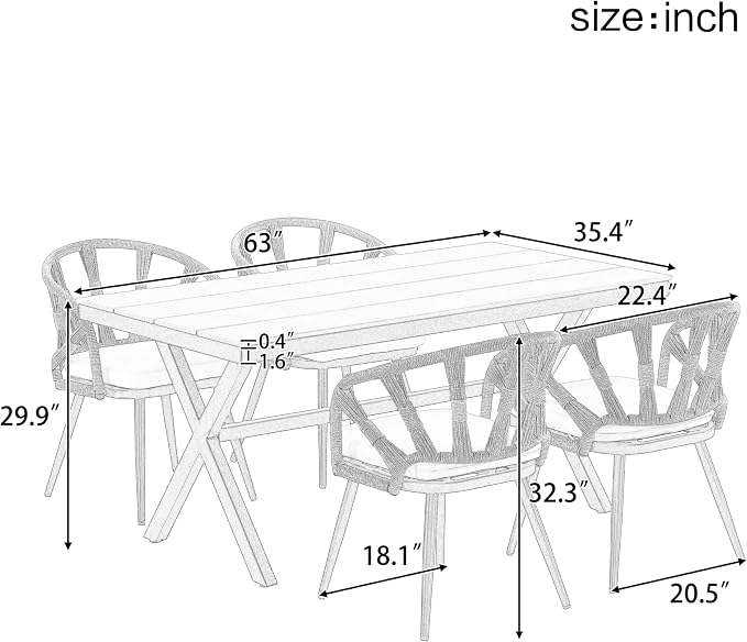 Contemporary Outdoor Set with PE Rattan Chairs and Plastic Wood Dining Table,Suitable for Gardens and Lawns (Brown@38)