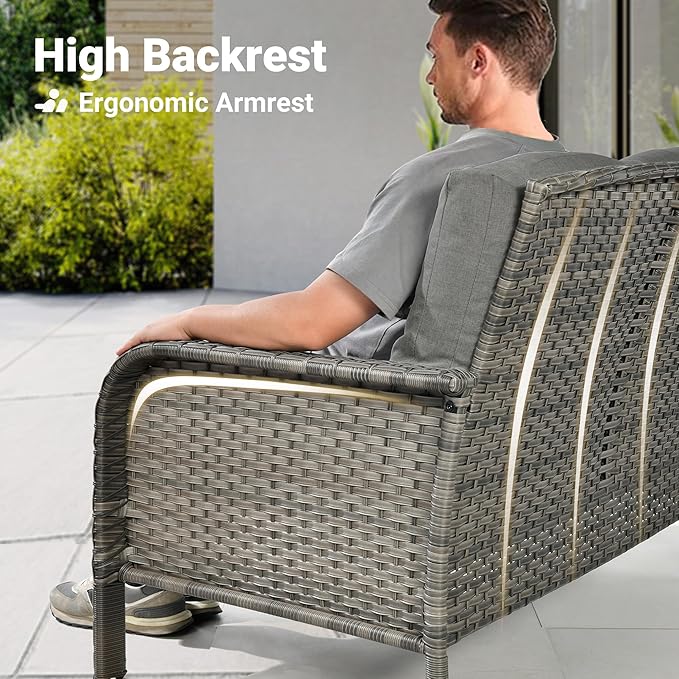 ovios 2-Piece Patio Furniture Set, Outdoor Wicker Sofa with Coffee Table, High Back Rattan Couch Loveseat with Comfy Cushions for Porch Yard Deck, Dark Grey