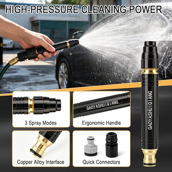 2026 Upgraded High Pressure Water Cannon, Leak-Proof Powerful Water Gun Sprayer, 3 Adjustable Gear Modes, Universal Pacifier Interface for Car Washing, Plant Watering, Home Cleaning