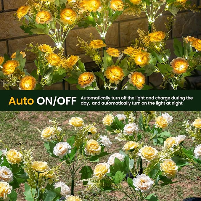 2 Pack Solar Garden Lights Outdoor, 42" Tall 42 LEDs Hibiscus Solar Flower Lights, IP65 Waterproof Decorative Landscape Lighting for Pathway Patio Yard Walkway Decor (Warm White)