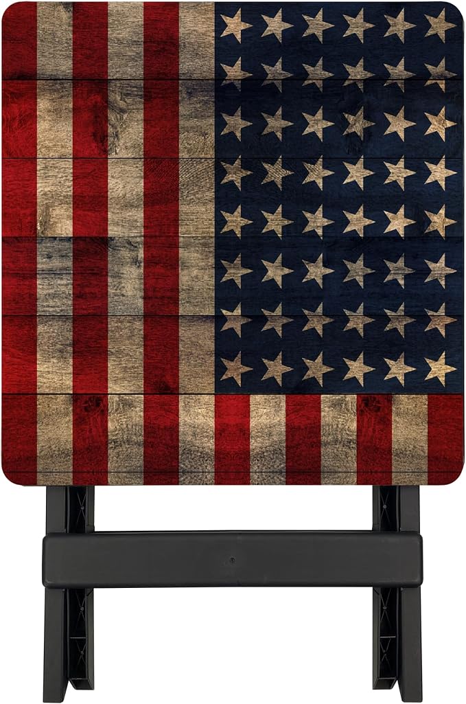 19-inch Plastic Folding Outdoor Camp Side Table, Flag Print