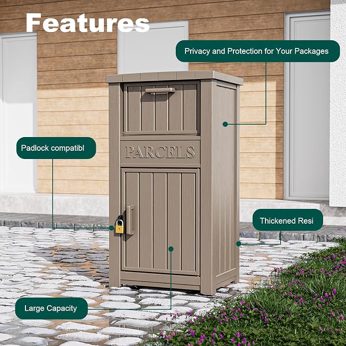 Package Delivery Box Outdoor with Lockable Secure Waterproof & UV-Resistant,Anti-Theft Parcel Large Double Wall Resin Outdoor Package Delivery for Porches, Patios,Curbside