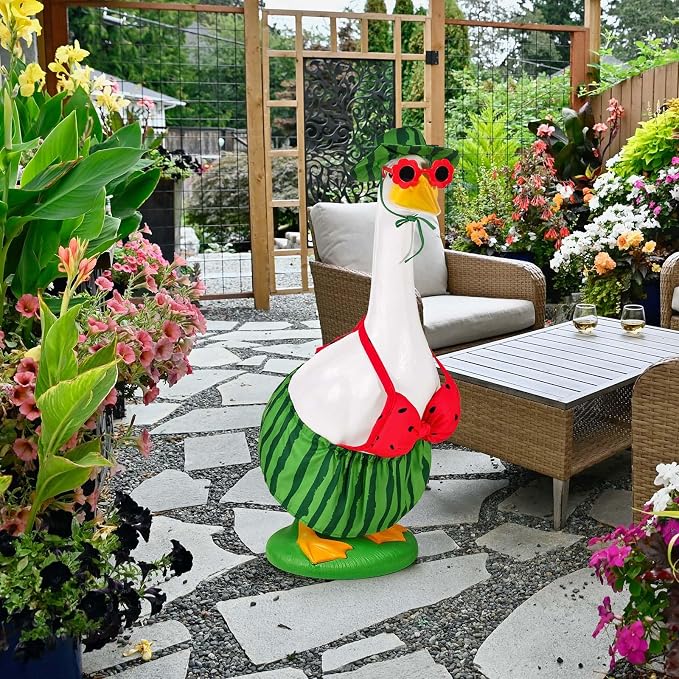 JcHrmers Hawaiian Goose Outfit Summer Porch Goose Outfits Bikini Goose Clothes for Outdoor Garden Yard Decor (Watermelon, 23 Inch)