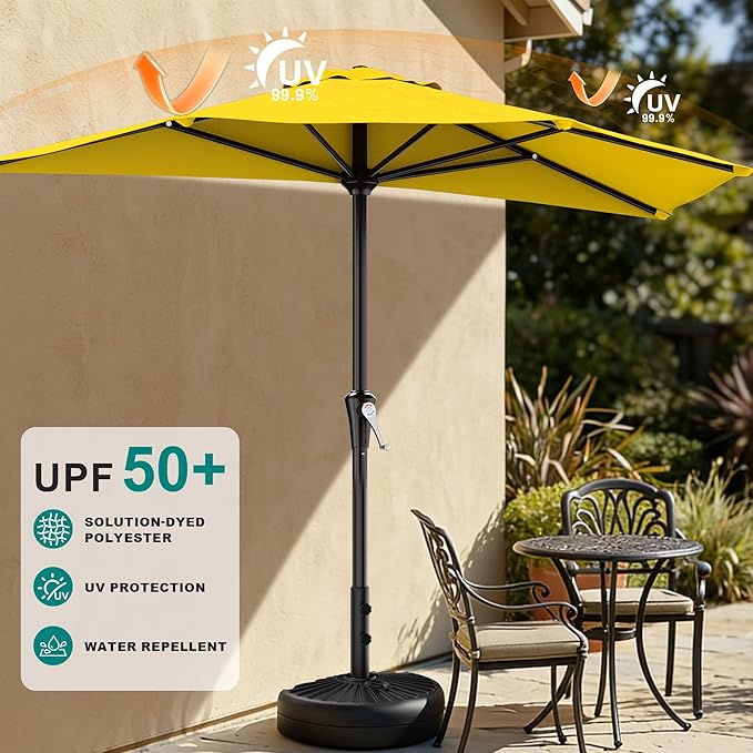 AreShark 9FT Half Patio Umbrella, Outdoor Wall Umbrella with Crank & 5 Sturdy Ribs, Table 1/2 Umbrella Patio for Garden, Deck, Balcony and Pool, Yellow