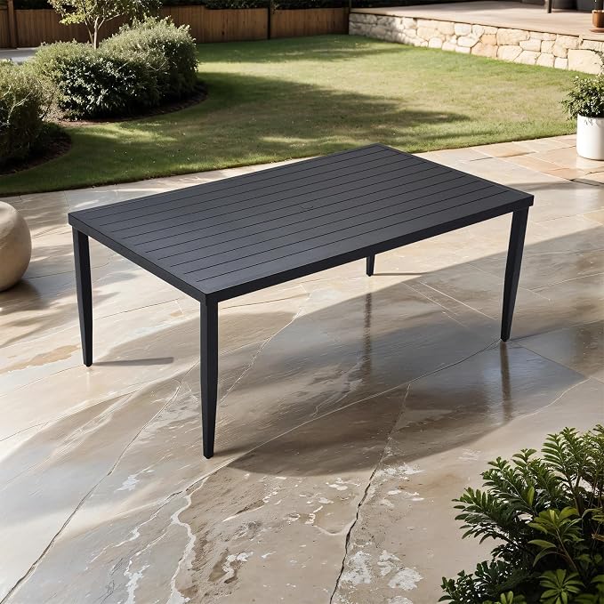 Outdoor Patio Aluminum 40"x70" Rectangle Dining Table with Tapered Feet & Umbrella Hole, Ember Black (1PCS 70“x40 Table)