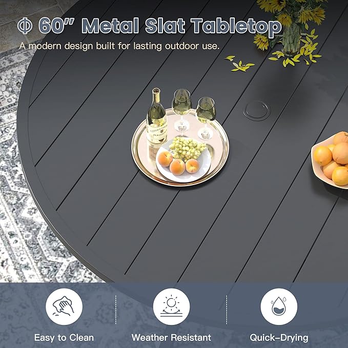 VICLLAX 11 Pieces Patio Outdoor Dining Set, 60" Round Metal Table with Umbrella Hole and 10 Stackable Textilene Chairs for Patio, Lawn, Garden, Porch, Black/Grey