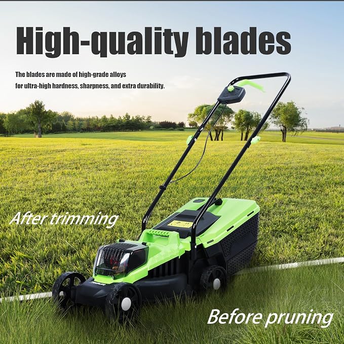 Battery Cordless Self Propelled Lawn Mower - 1600W Electric Lawn Mower, Walk-Behind Lawn Mowers, Upgraded Brushless Push Mower, 30L Grass Tank, Lightweight & Quiet Green