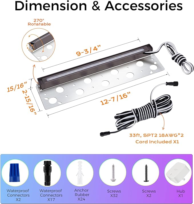 CLOUDY BAY [6 Pack] Low Voltage 12 Inch Smart Hardscape Lighting,4.5W LED Paver Light,2700-6500K,1.5W RGB Color Changing,Compatible with Alexa & Google Assistant,Hub Included,Transformer Excluded