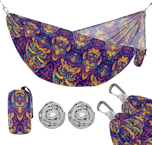 Camping Hammock Outdoor Hammocks for Outside Decorative Owl Design Beach Trees Portable Lightweight with Pockets Tree Straps Indoor