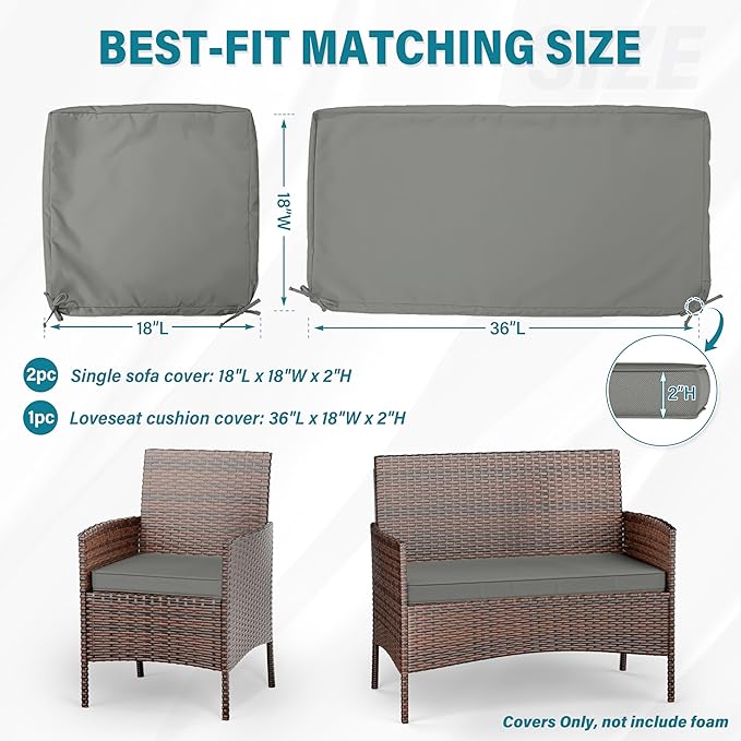 3 Pack of Outdoor Seat Cushion Replacement Set Suitable for 4 Pieces of Wicker Rattan Furniture Terrace Guest Set Sofa Chair (36x18x2, 18x18x2), Only Cover