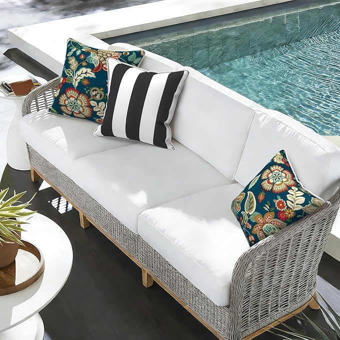 Outdoor Throw Pillow Covers Pack of 2, Decorative Water Repellent Square Pillow Cases with Piping 18x18 Inch, Peacock Blue