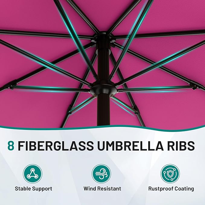 AreShark 10 FT Outdoor Patio Umbrella, Patio Table Umbrella with Push Button Tilt and Crank, Outdoor Patio Umbrellas with 8 Fiberglass Ribs, Patio Umbrellas for Market, Garden, Pool (Rose Pink)