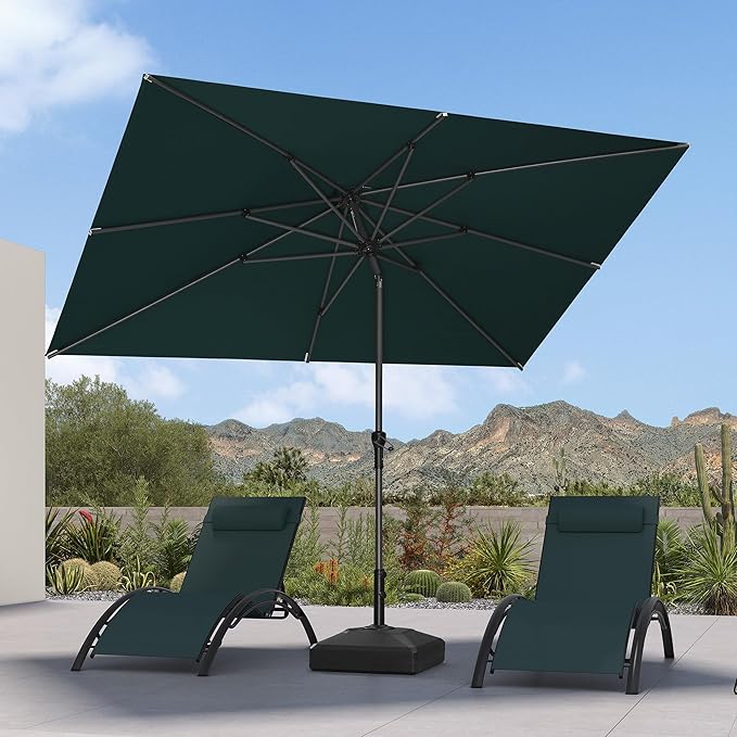 PURPLE LEAF 10' x 6.5' Rectangle Patio Market Umbrella with Base Outdoor Table Umbrellas Aluminum Frame Sun Shade with 8 Sturdy Ribs Tilt for Garden Deck Lawn Pool Green