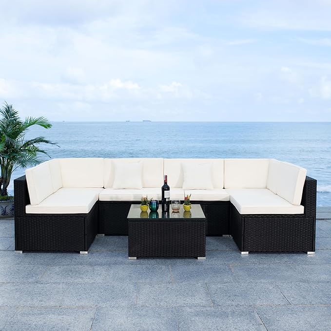 SAFAVIEH Outdoor Sectional Diona Black/White Outdoor Living Set