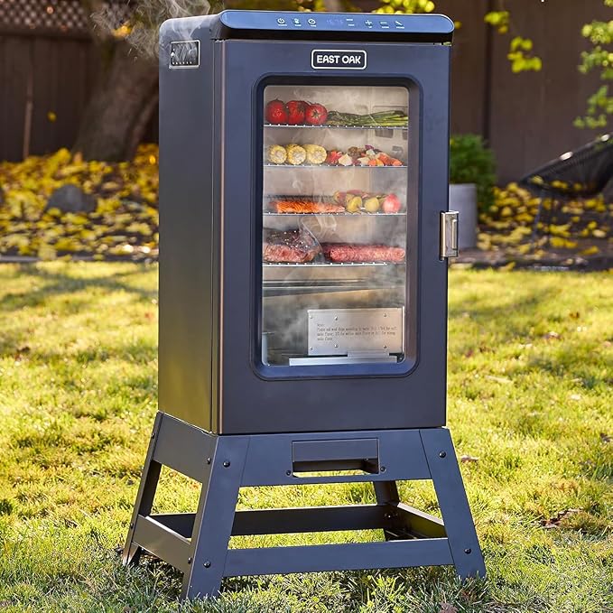 EAST OAK Ridgewood Pro 30" Electric Smoker Built-in Meat Probe & Elevated Stand for Outdoors Up to 6× Longer Smokes, Adjustable Side Chip Loader Smoke with 725 sq in Cooking Area, Night Blue