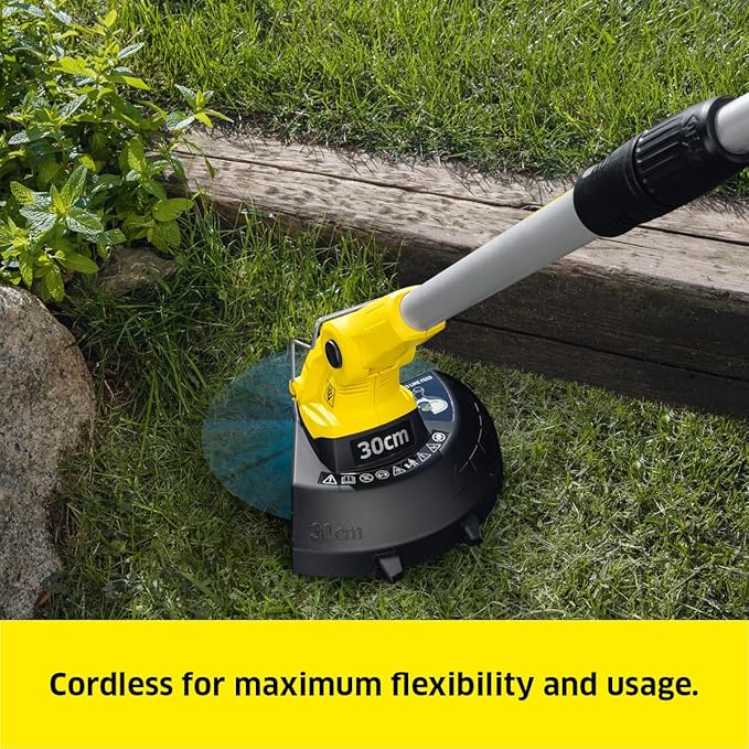 Kärcher 18V Battery-Powered Grass Trimmer LTR 18-30, Cutting Speed: 7800 rpm, Cutting Diameter: 30 cm, Thread Diameter: 1.6 mm, Can be Used with the Kärcher 18V Battery, Battery not Included Yellow