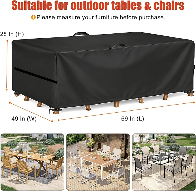 LBTING Patio Furniture Cover, Outdoor Table Chair Sofa Desk Covers 69L x 49W x 28H Inches, 420D Waterproof Windproof Dust-proof UV-Resistant Furniture Cover - Black