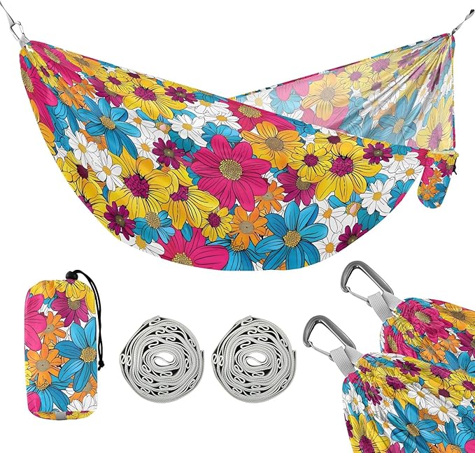 Camping Hammock Outdoor Hammocks for Outside Colored Floral Vivid Beach Trees Portable Lightweight with Pockets Tree Straps Indoor
