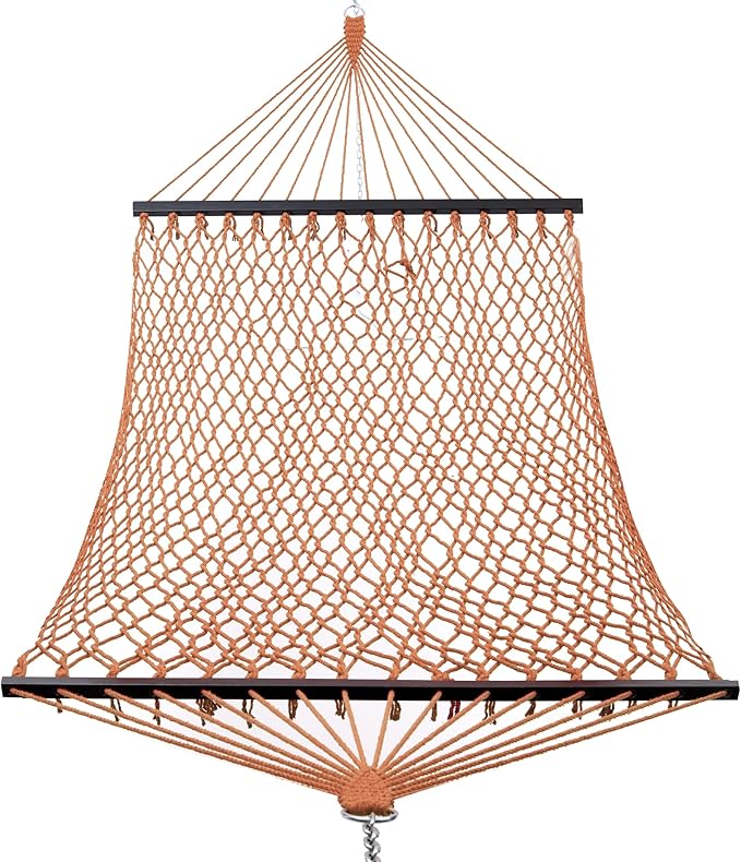 Single Rope Hammocks for Outside, Traditional Hand Woven Cotton Hammock with Hardwood Spreader Bar, Max 450 lbs Capacity (Coffee Brown, Small)