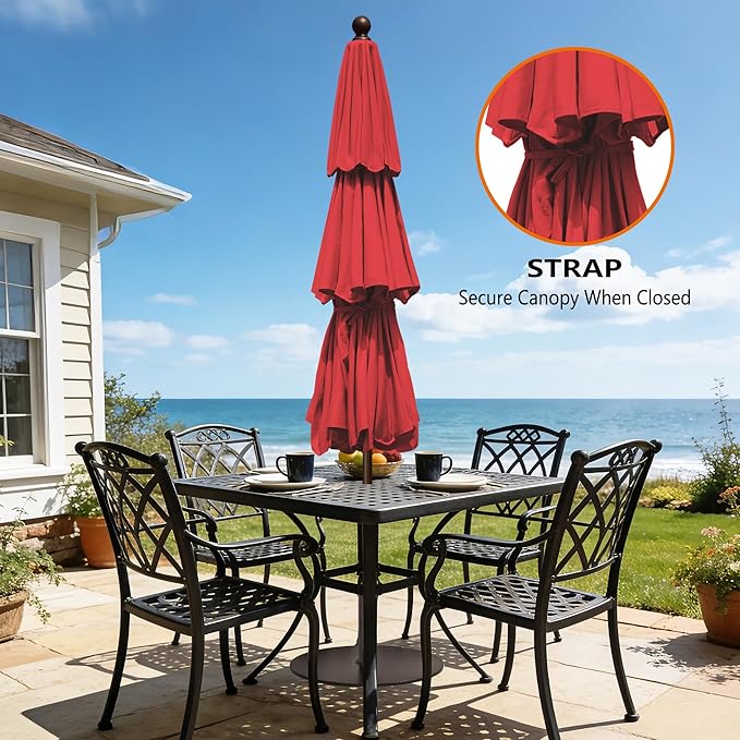 EliteShade USA 10-Year-Non-Fading 10ft 3-Tier Market Patio Umbrella, Commercial Grade Outdoor Table Umbrella with Crank Open, Windproof & UPF 50+ UV Protection, Heavy Duty Ventilation for Garden, Deck, Pool, Backyard, Beach & Bistro, Logo Red