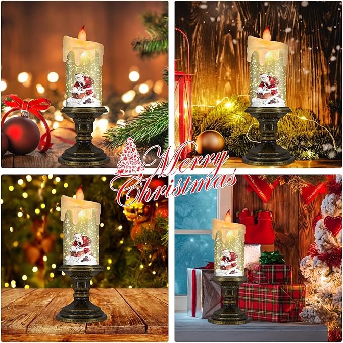 AOMIL Christmas Flameless Candles, Flickering LED Candles with Timer, Snow Globe Candle Lights for Christmas Decorations