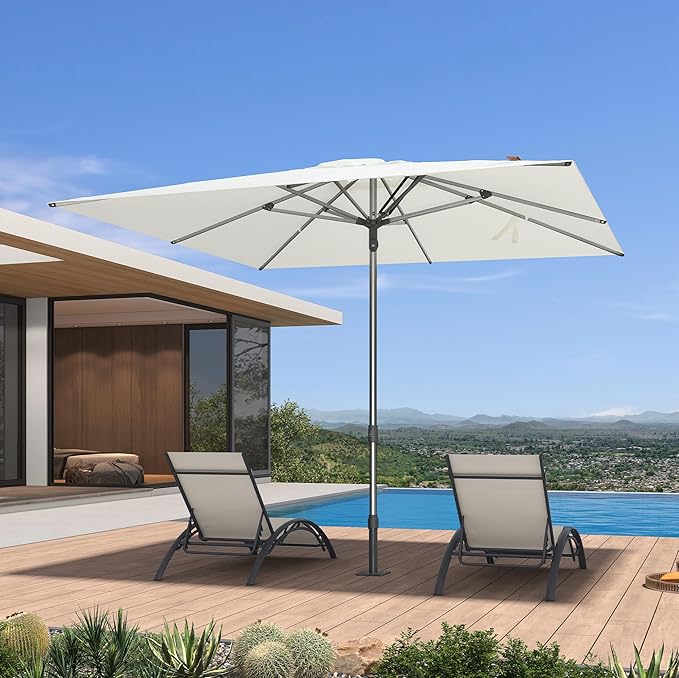 PURPLE LEAF 10 X 10 FT Commercial Square Patio Umbrella Semi Auto Heavy Duty 1.9" Aluminum Pole Wind Resistant Ribs for Restaurant Cafe Outdoor Dining Beach Bar Hotel Pool Resort Garden Deck White