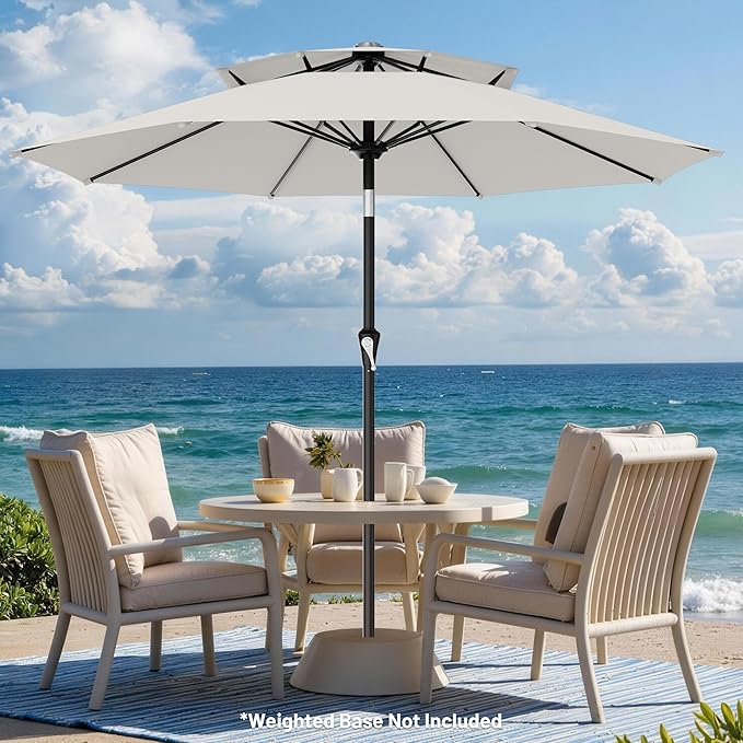 AreShark 10ft 2 Tiers Patio Umbrella - Outdoor Umbrella Waterproof UV Protection, Market Table Umbrella w/Push Button Tilt&Crank for Pool, Porch, Garden(Ivory)