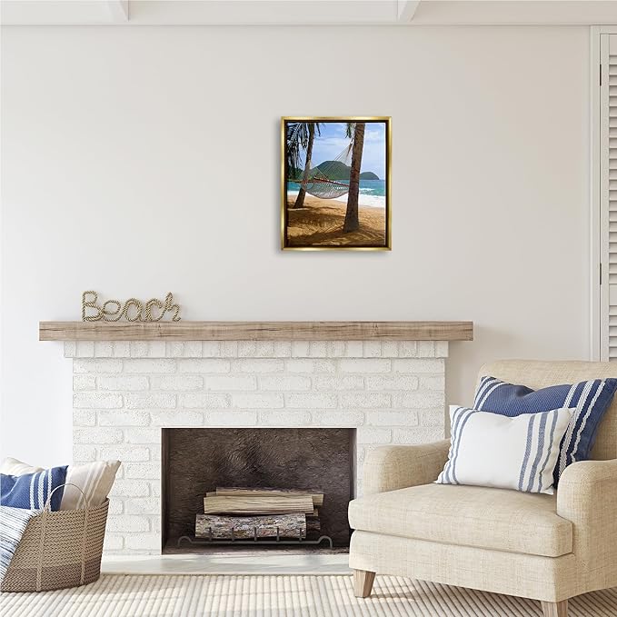 Stupell Industries Hammock on Palm Trees Gold Framed Floater Canvas Wall Art Design by Noah Bay
