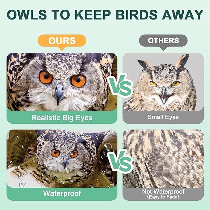 Owls to Keep Birds Away: 3Pack Fake Owls with Reflective Tape for Garden Patio, Reflective Hanging Decoration to Keep Birds Pigeon from Windows Tree