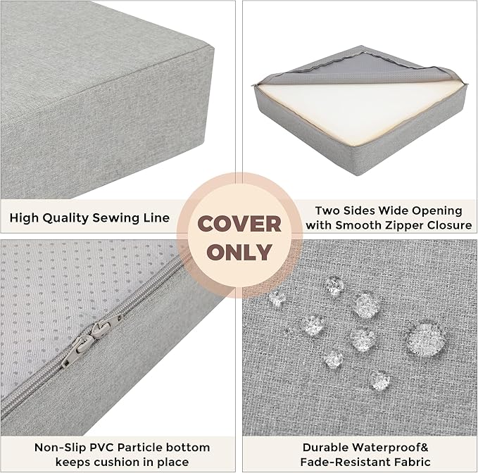 FUNHOME Outdoor Cushion Covers 20 x 20 x 4 inch,Set of 2,Non-Slip Grips Bottom,Replacement Cushion Covers for Garden Patio Furniture Couch Chair,Fade-Resistant Slipcover Only,No Insert(Light Gray)