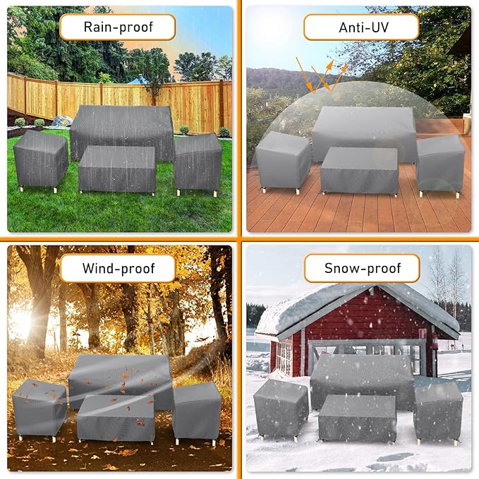 STARTWO Outdoor Waterproof Patio Furniture Covers 4-Piece Set for Chairs, Loveseat and Coffee Table, Heavy Duty 600D, Grey
