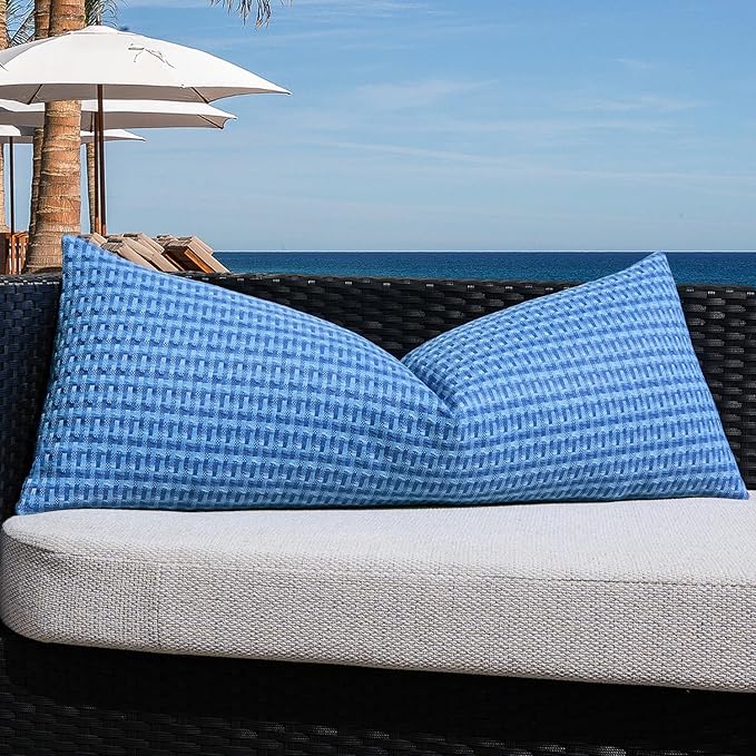 Kevin Textile Outdoor Waterproof Throw Pillow Covers 14x36 Inch Pack of 1 Boho Farmhouse Decorative Long Lumbar Cushion Covers for Garden Patio Tent Balcony Bench Couch Sofa, Blue